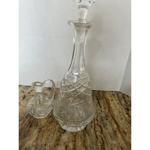 Vintage Cut Crystal Decanters with Stopper Heavy Lead Crystal Diamond Starburst